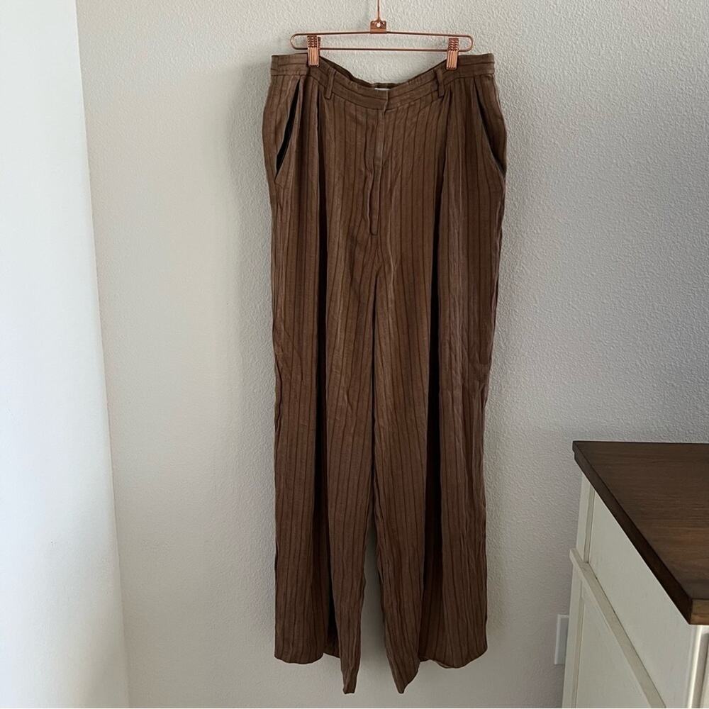 Topshop Brown Lyocell High Waist Wide Leg Stripe US 10
